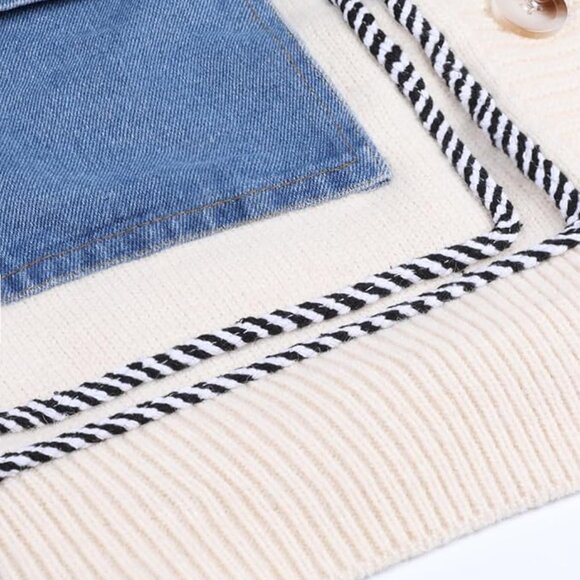 Cozy Denim Pockets Color Block Button Down Cardigan - Picture 10 of 10